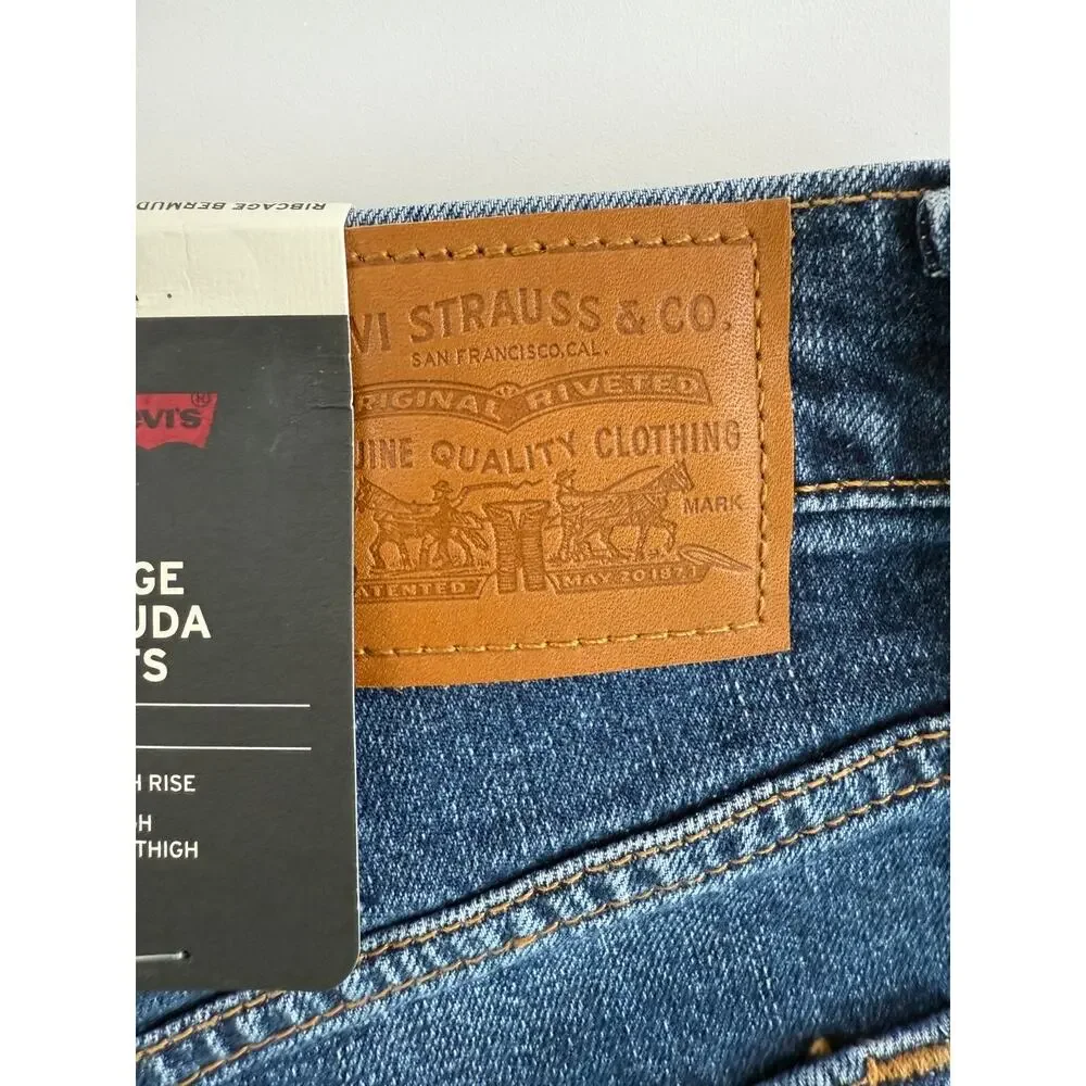 Levi's Premium Women Ribcage Bermuda High Rise Jeans Short Size 24 Blue NWT